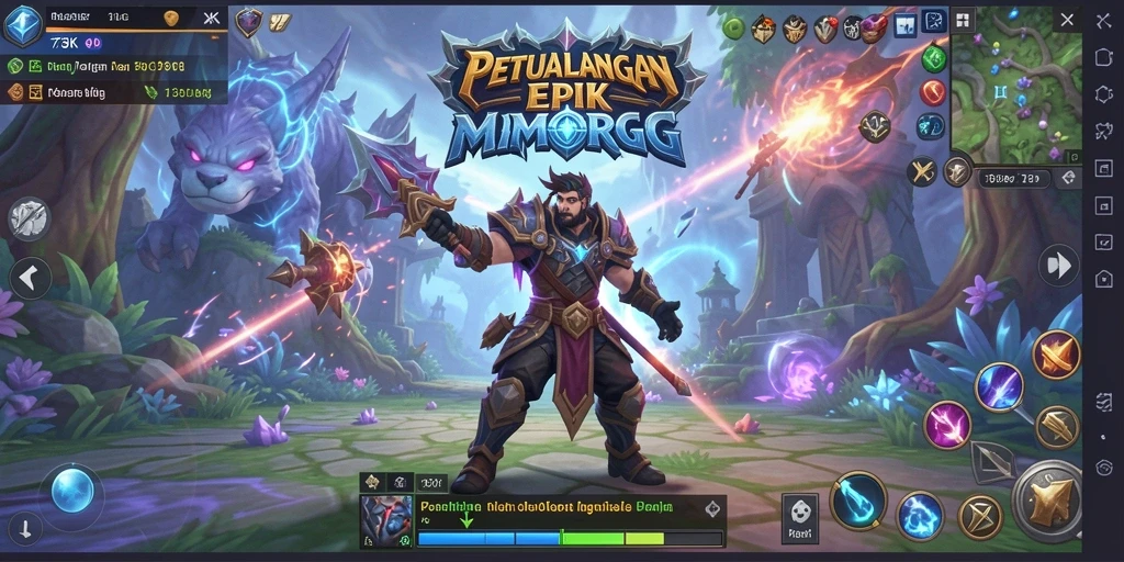 Screenshot gameplay 73K menampilkan pertarungan seru dalam MMORPG.
