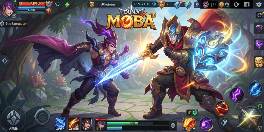 Screenshot menunjukkan pertarungan intens dalam game API88 MOBA.