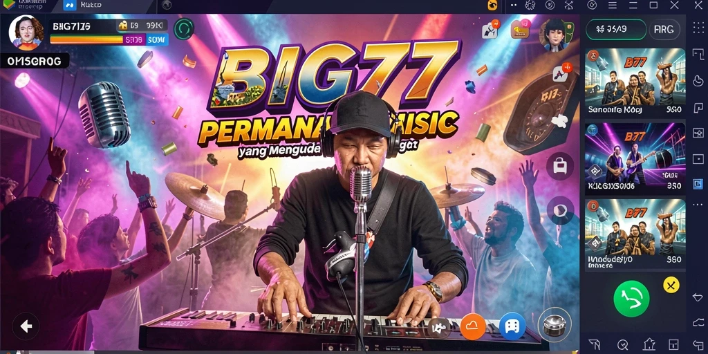 Screenshot gameplay BIG77 menampilkan tantangan musik yang seru dan penuh warna.