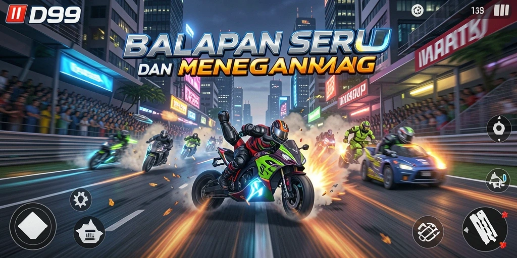 Screenshot DS99 menampilkan kendaraan balap melaju di trek yang menantang.