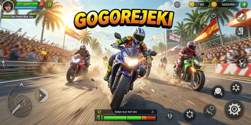 Screenshot menampilkan aksi balapan motor yang mendebarkan.