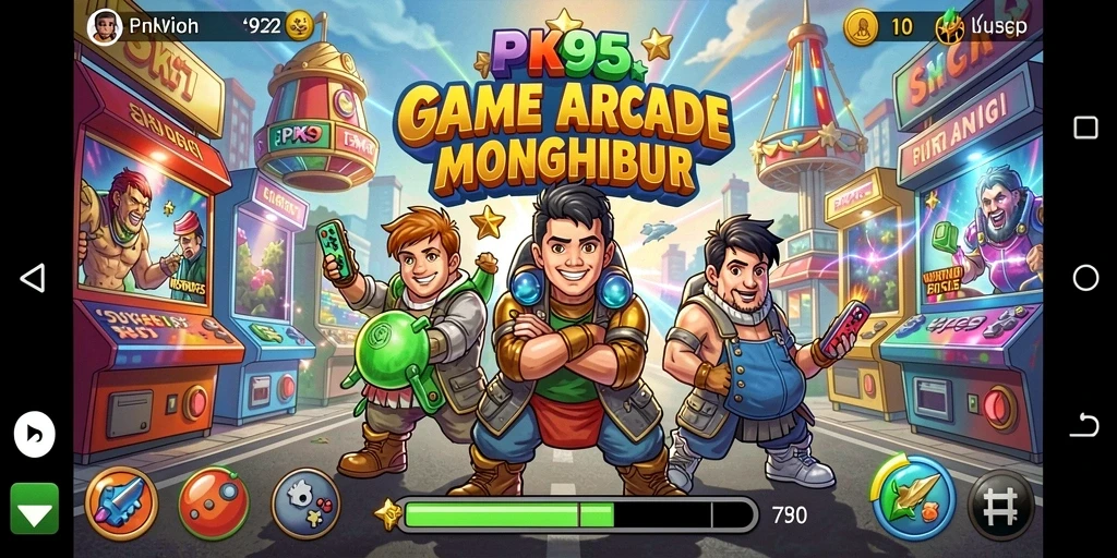 Screenshot utama PK95 yang menunjukkan gameplay arcade yang seru dan menantang.