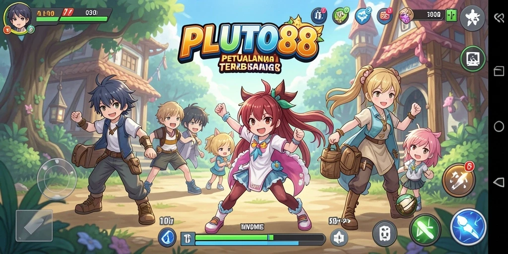 Tampilan gameplay PLUTO88 yang penuh aksi dan karakter anime.