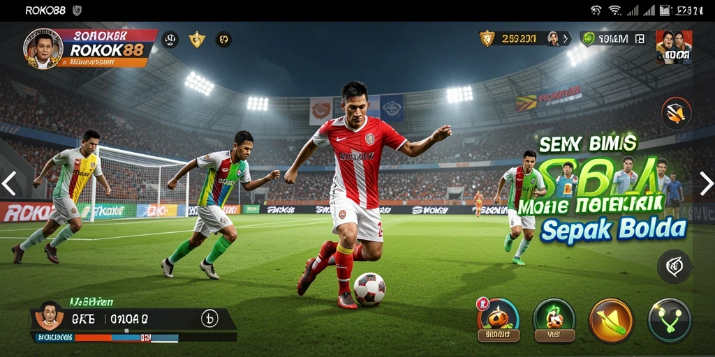 Tampilan gameplay ROKOK88 dengan aksi sepak bola mendebarkan.