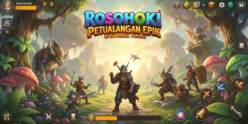 Screenshot gameplay ROSOHOKI menampilkan karakter dalam pertempuran epik.