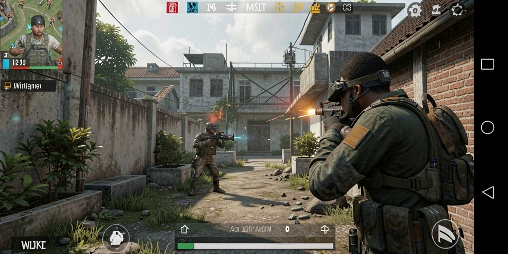 Tangkapan layar gameplay WINJKT dengan aksi tembak-menembak yang seru.