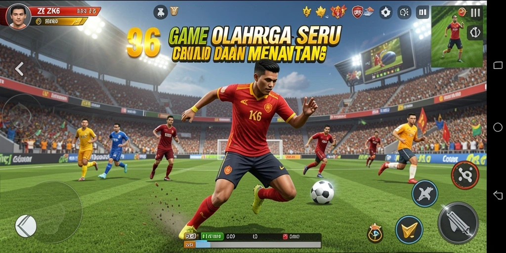 Tangkapan layar utama ZK6 menampilkan pertandingan olahraga yang mendebarkan.